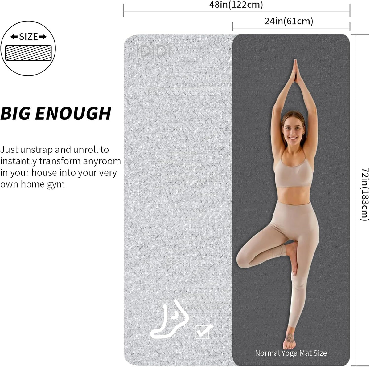 Esterilla grande de yoga de 8 mm (6' x 4') - Extra larga y...