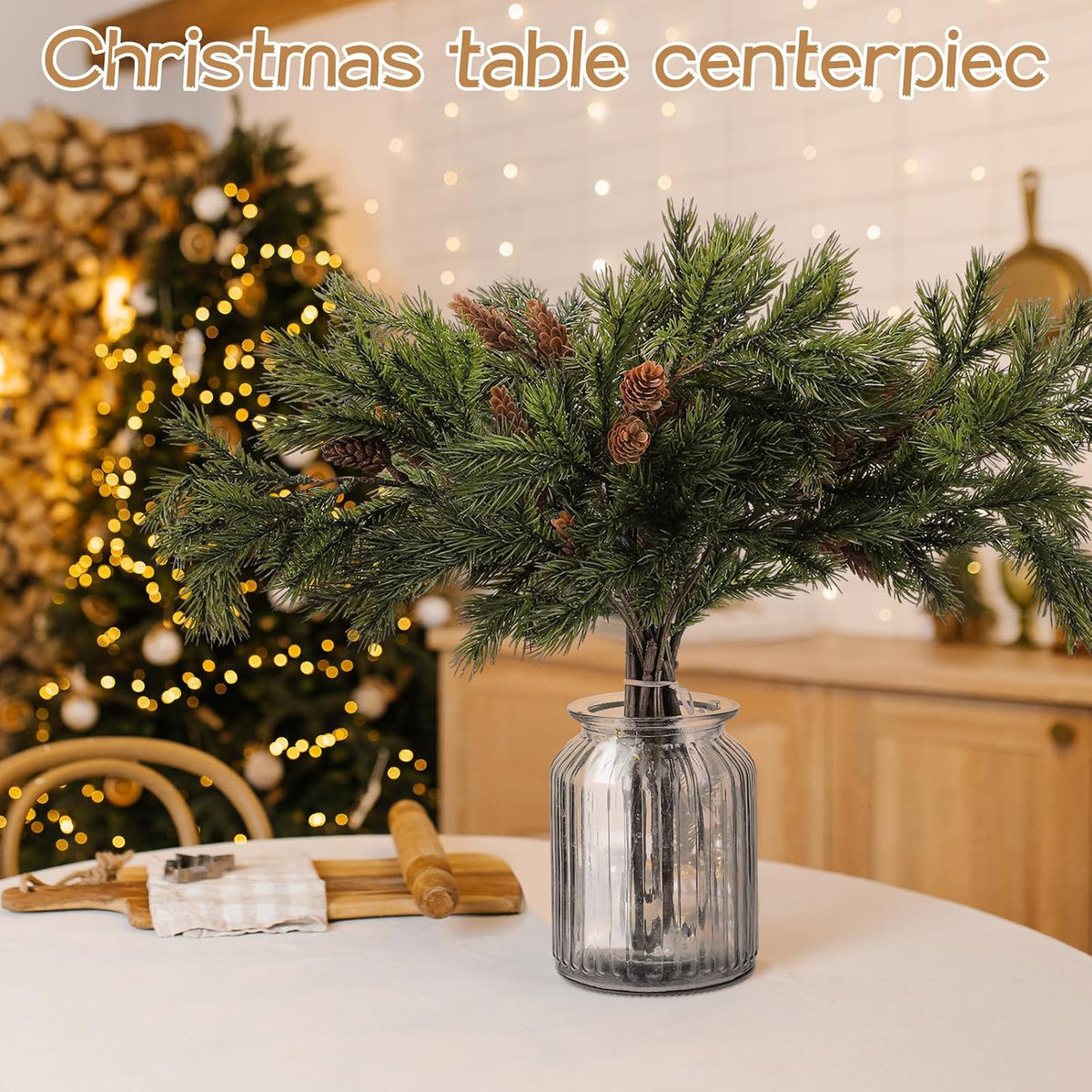 Wavwavw 12 tallos de pino de cedro artificial de Navidad, 25.5 pulg...