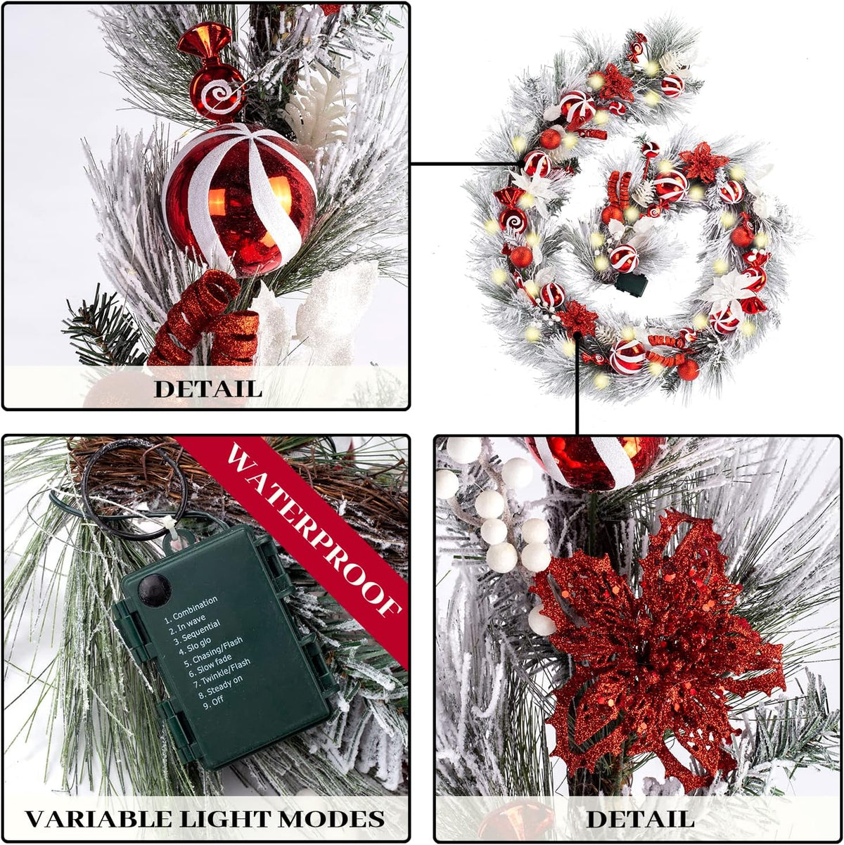 WANNA-CUL Guirnalda de Navidad preiluminada de 9 pies con luces | G...