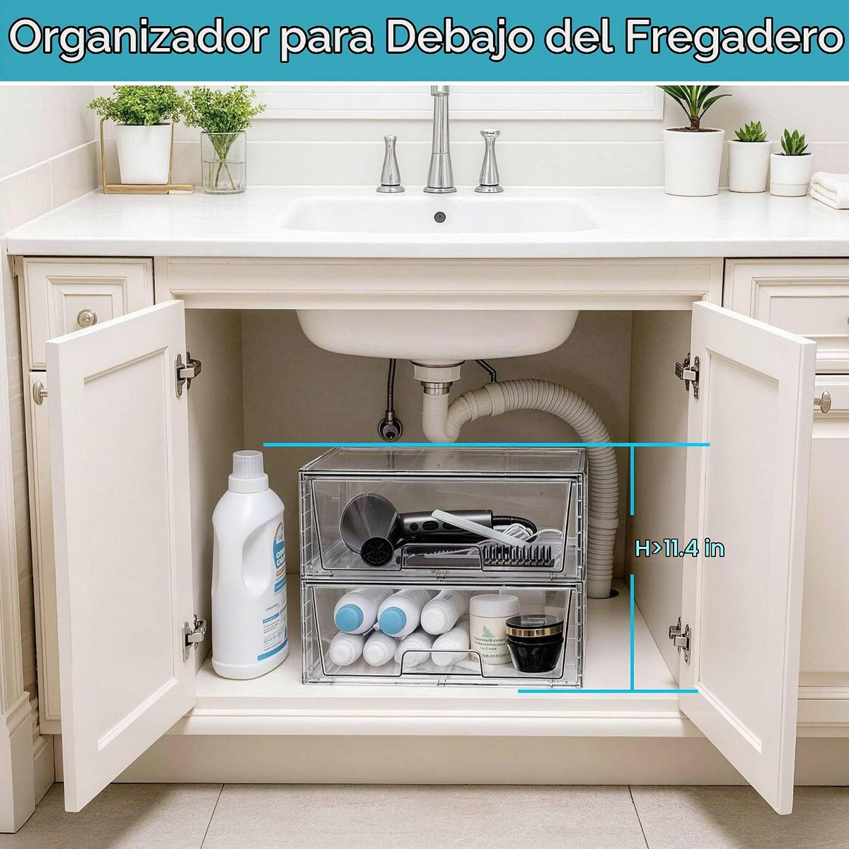 Vtopmart Paquete de 3 cajones de almacenamiento apilables transpare...