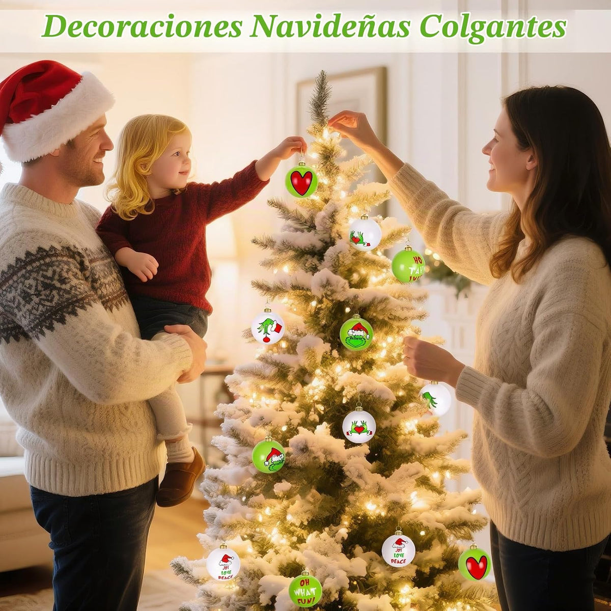 Decoraciones navideñas, juego de 12 adornos navideños verdes y blan...