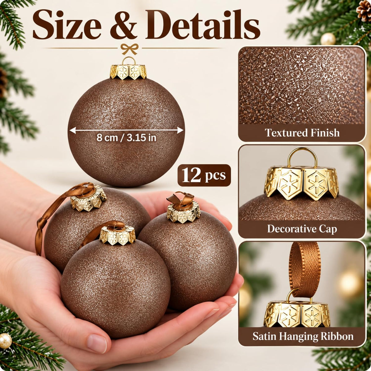 Yunlly - 12 adornos de Navidad neutros 2026, marrón moca y dorado |...