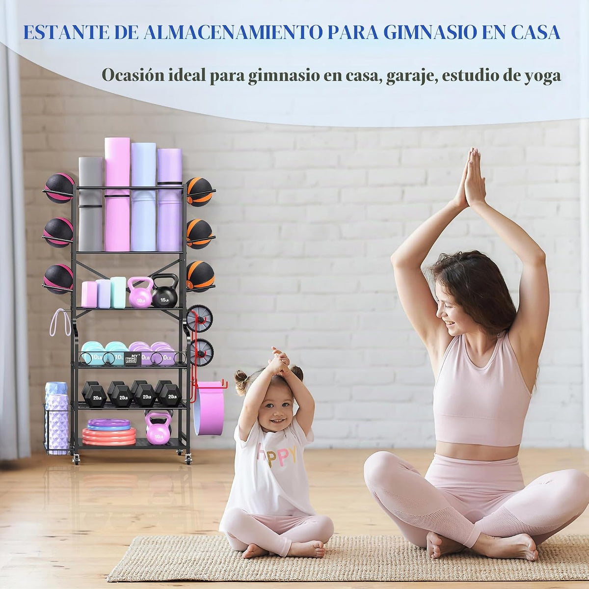 Mythinglogic Estante de gimnasio en casa para mancuernas, esterilla...