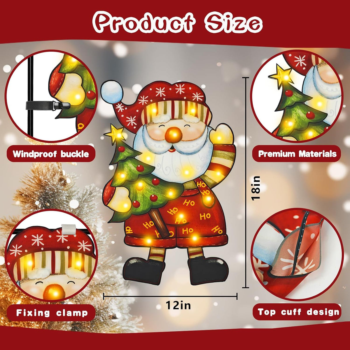 Bandera de jardín de Navidad iluminada para exteriores, 8 modos LED...
