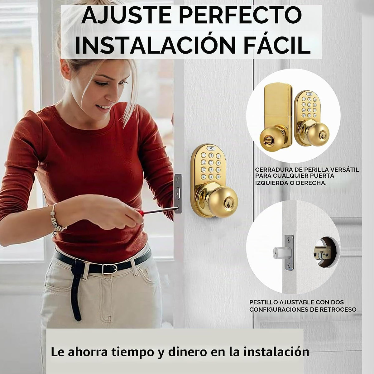 MiLocks TKK-02P - Pomo de puerta digital con teclado, cerradura de...