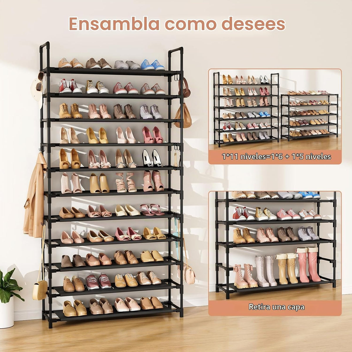 LANTEFUL Zapatero de 11 niveles alto con capacidad para 55 pares de...