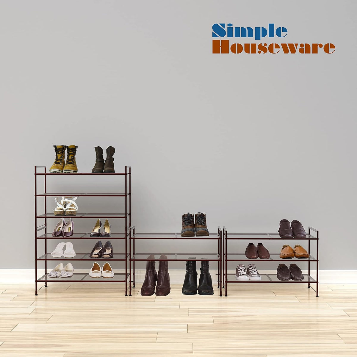 Simple Houseware Zapatero apilable de malla de 3 niveles, bronce |...