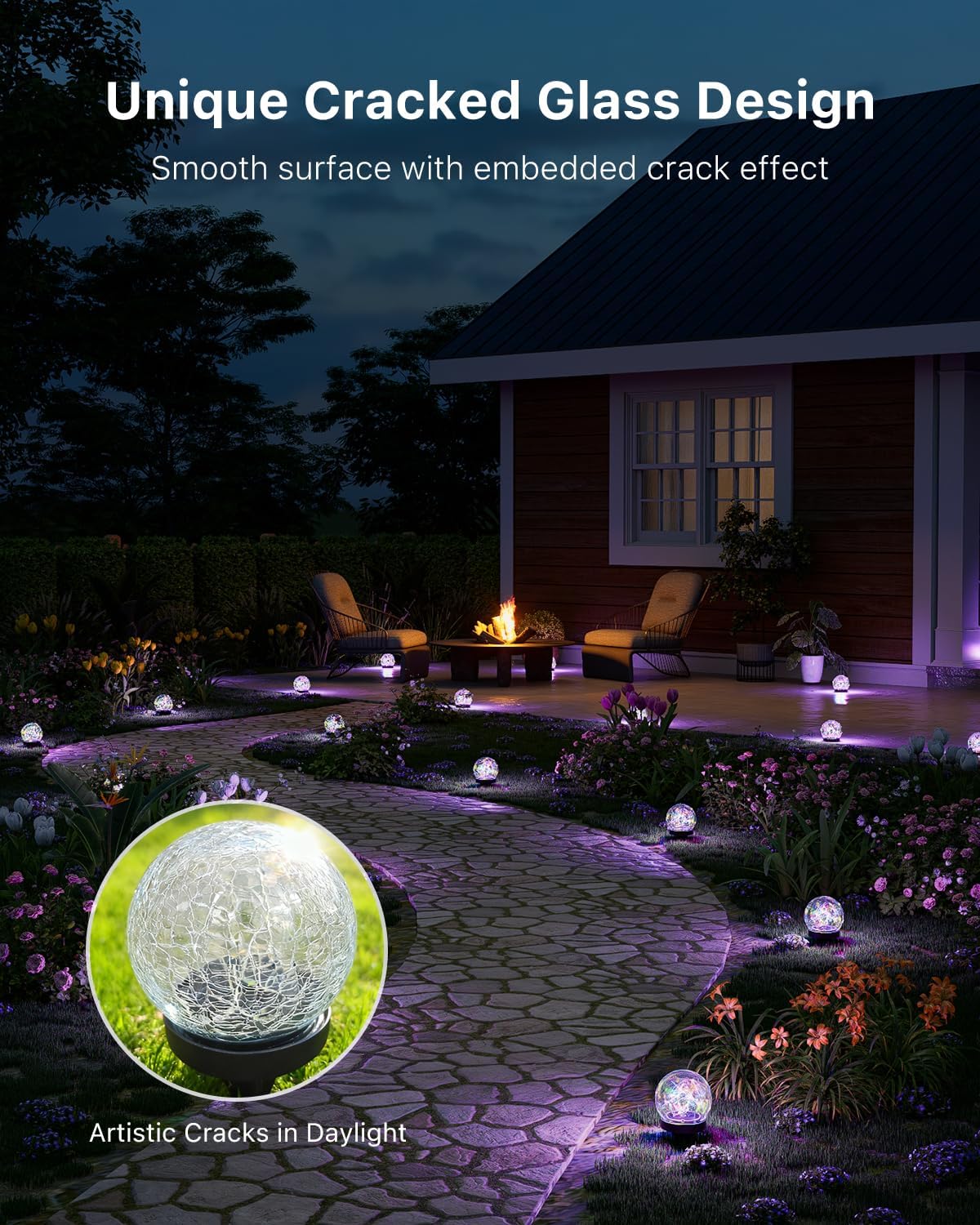 GVSHINE Paquete de 8 luces de bola de vidrio agrietado multicolor d...