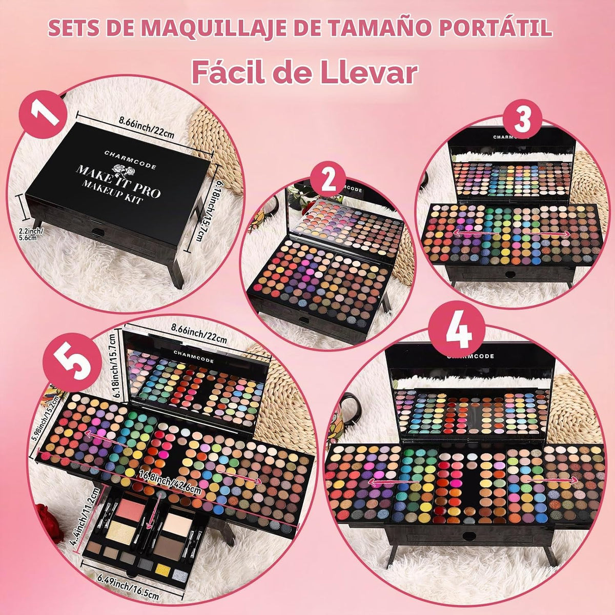 CHARMCODE Kit de maquillaje cosmético de 190 colores, combinación d...