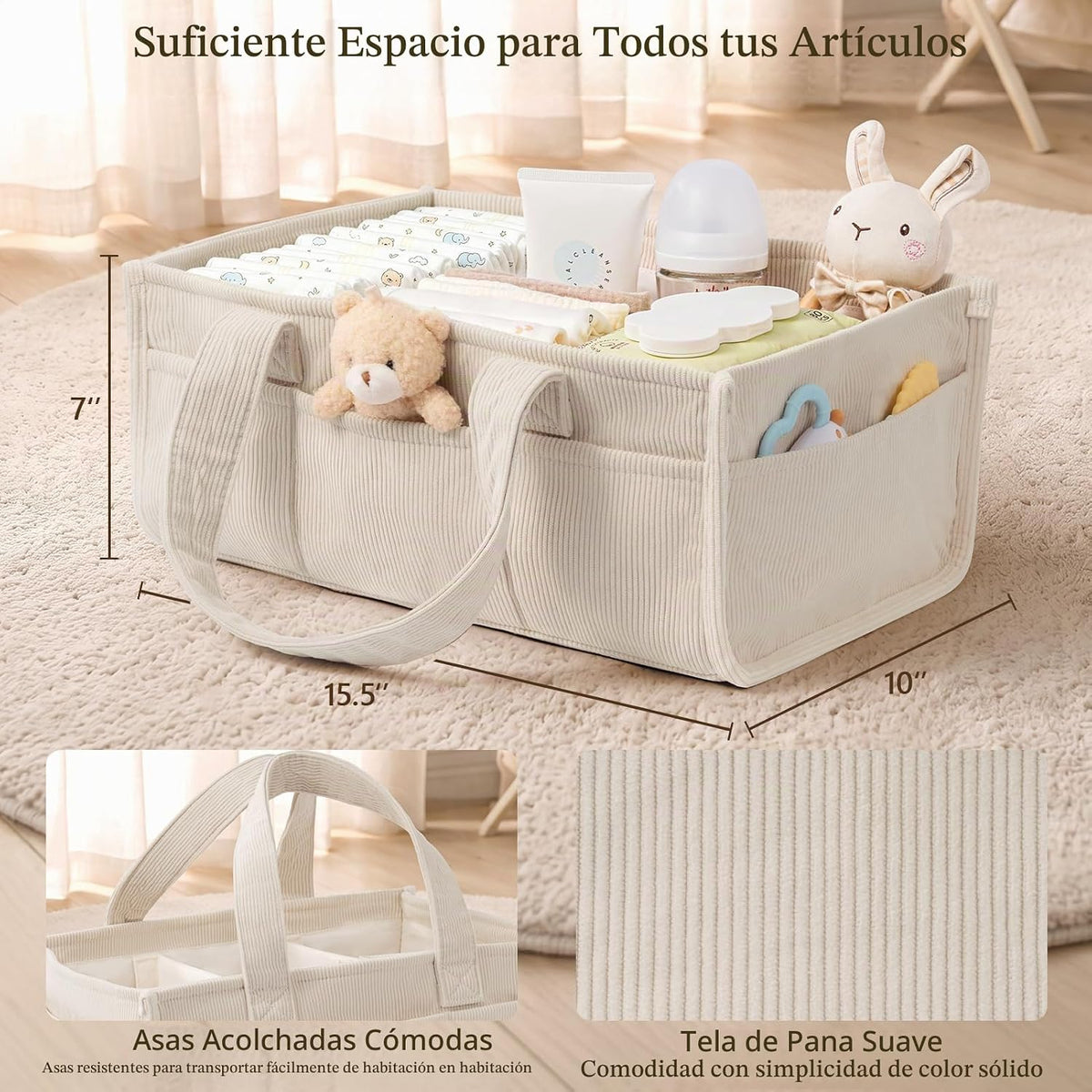 Organizador de pañales para bebé con asas, cesta de almacenamiento...