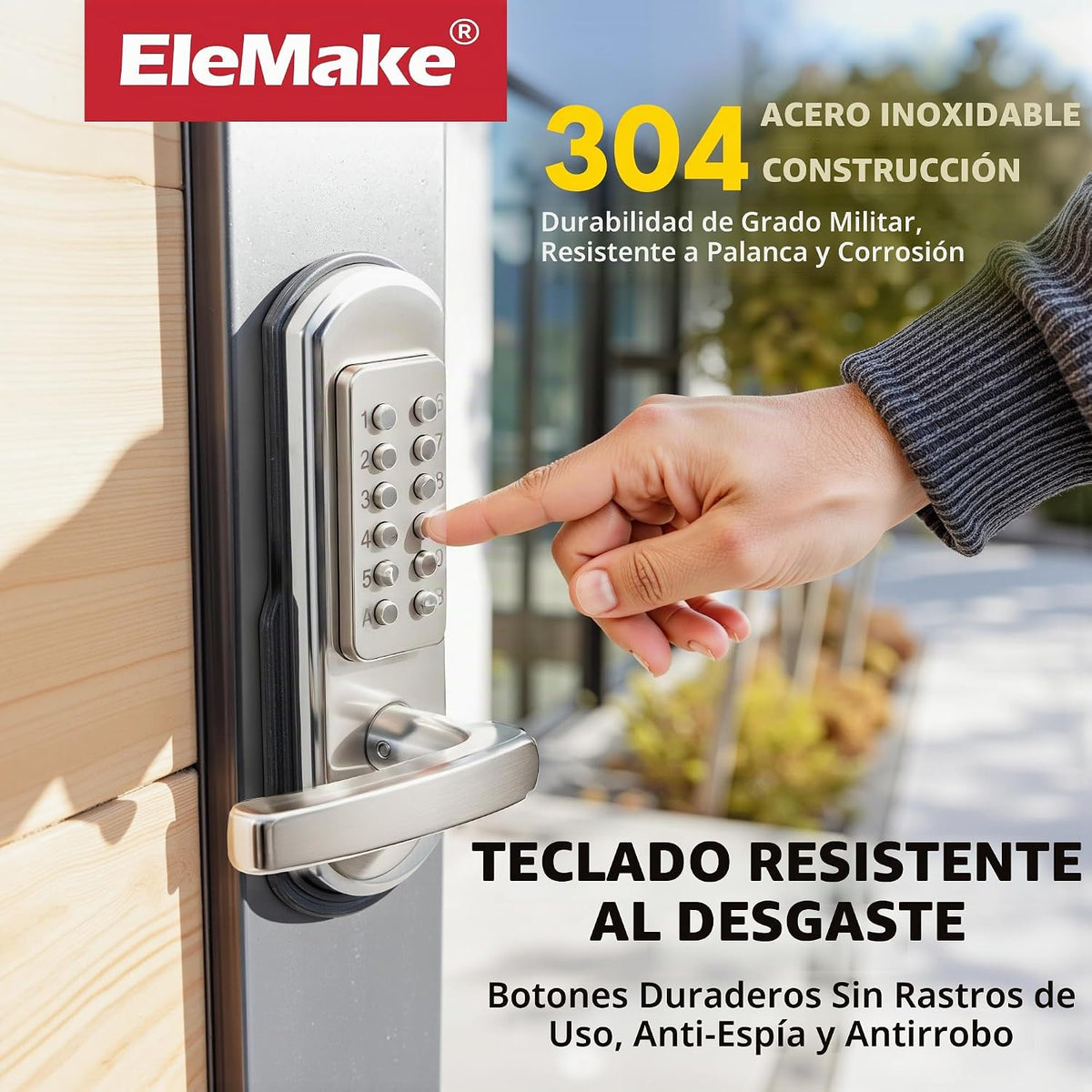 Elemake Cerradura de puerta sin llave para zurdos, cerradura de pue...