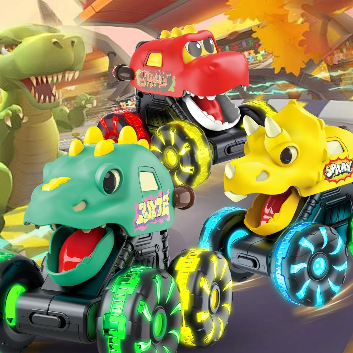 Monster Truck Toys Coches de dinosaurio, autos iluminados para niño...