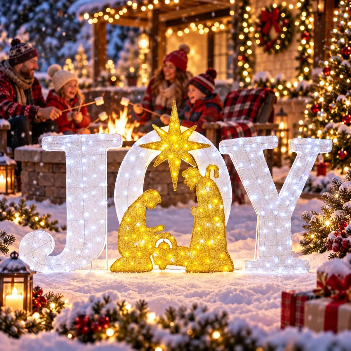 Decoración de letrero de alegría iluminado de Navidad con temporiza...