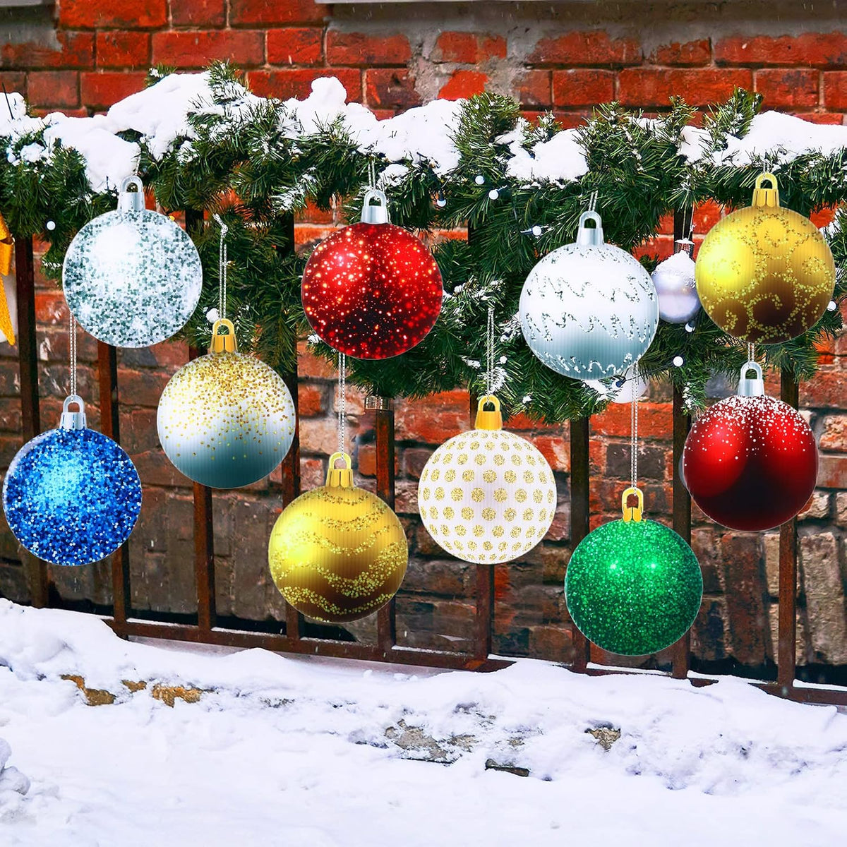 Sumind - 10 adornos colgantes de Navidad para exteriores, purpurina