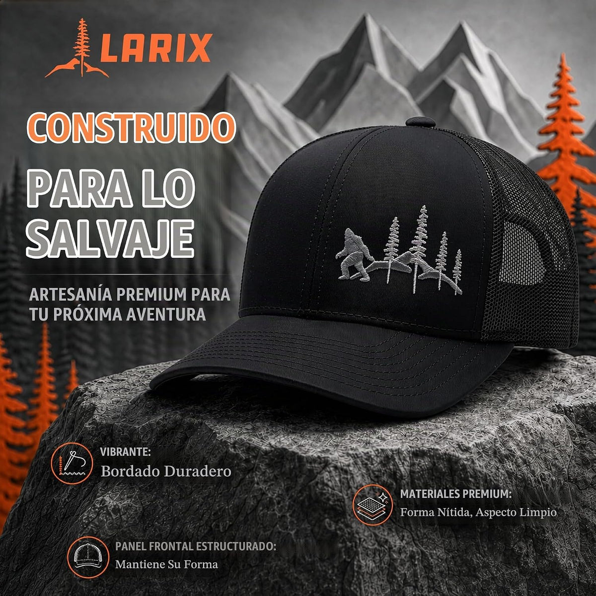 LARIX Trucker Hat Men - Gorra Snapback con parte trasera de malla t...