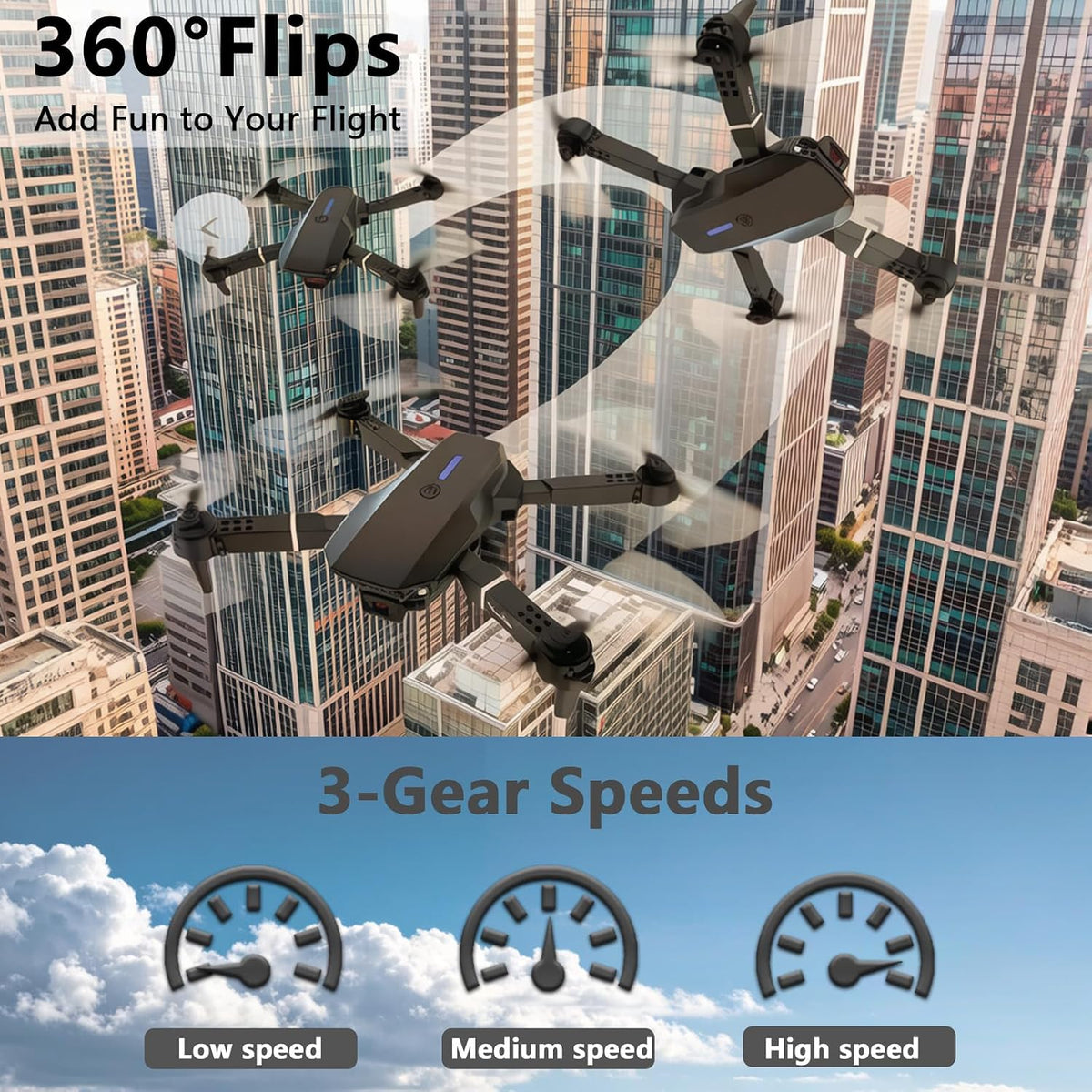 VVDZJX Mini dron con cámara para niños, 2 baterías, 1080P FPV, giro...