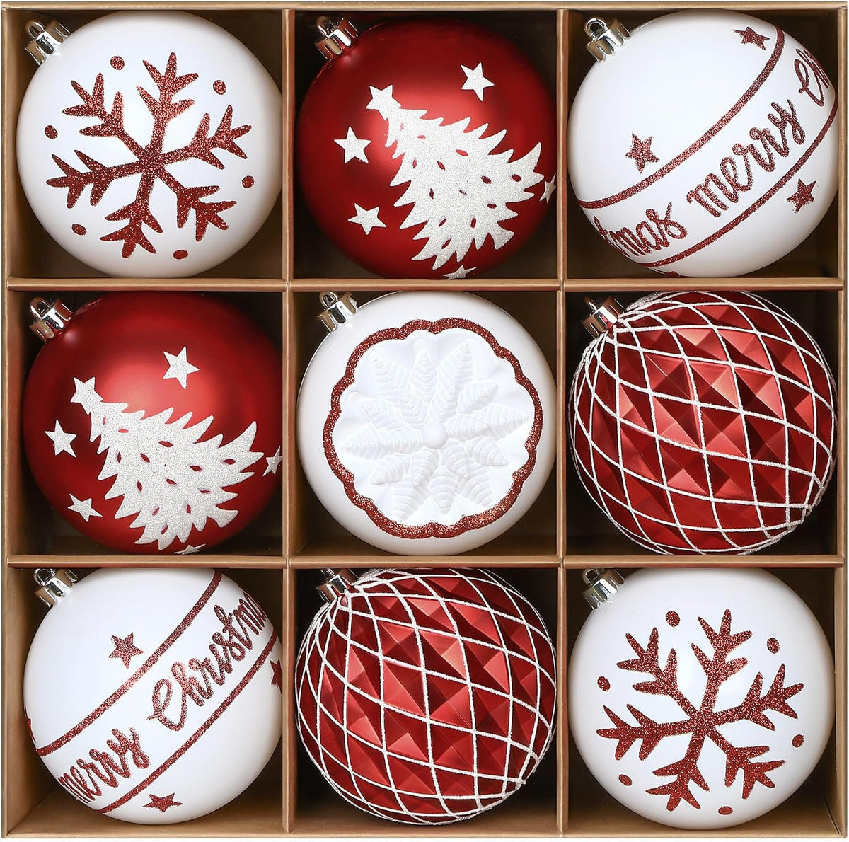 SHareconn - 9 bolas de Navidad grandes de 100mm, color rojo y blanc...