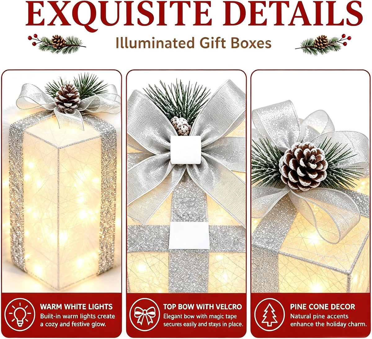 Juego de 4 cajas de regalo iluminadas de Navidad, decoración navide...