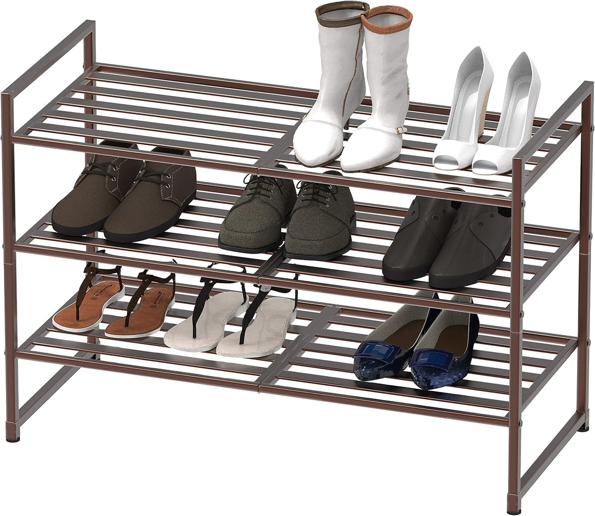 Simple Houseware Zapatero apilable con panel de metal de 3 niveles,...