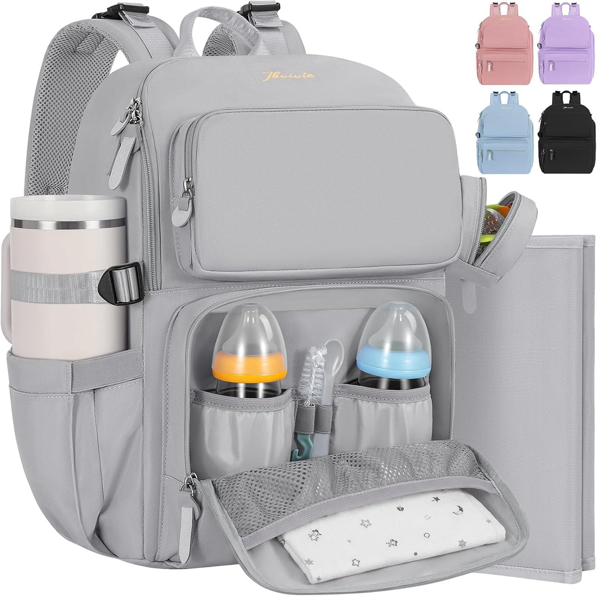 IBVIVIC Mochila para pañales con cambiador portátil, gris suave | B...