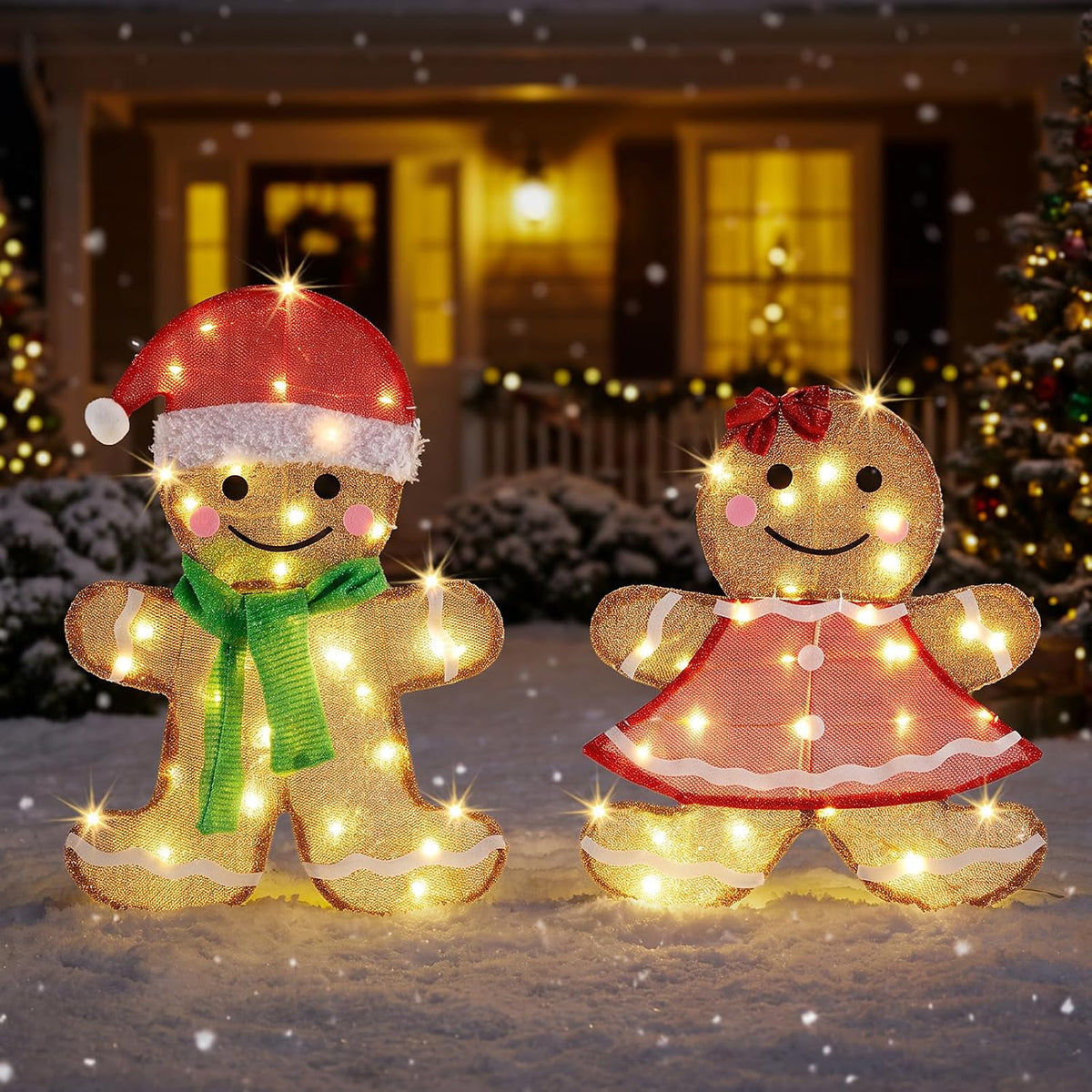 NEWBULIG 2 piezas de hombre de jengibre iluminado para exteriores |...
