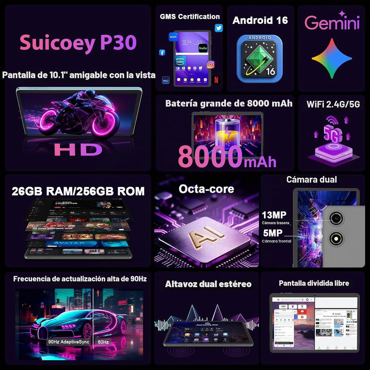 2026 Android 16 Tablet con teclado - Tableta electrónica de 10 pulg...