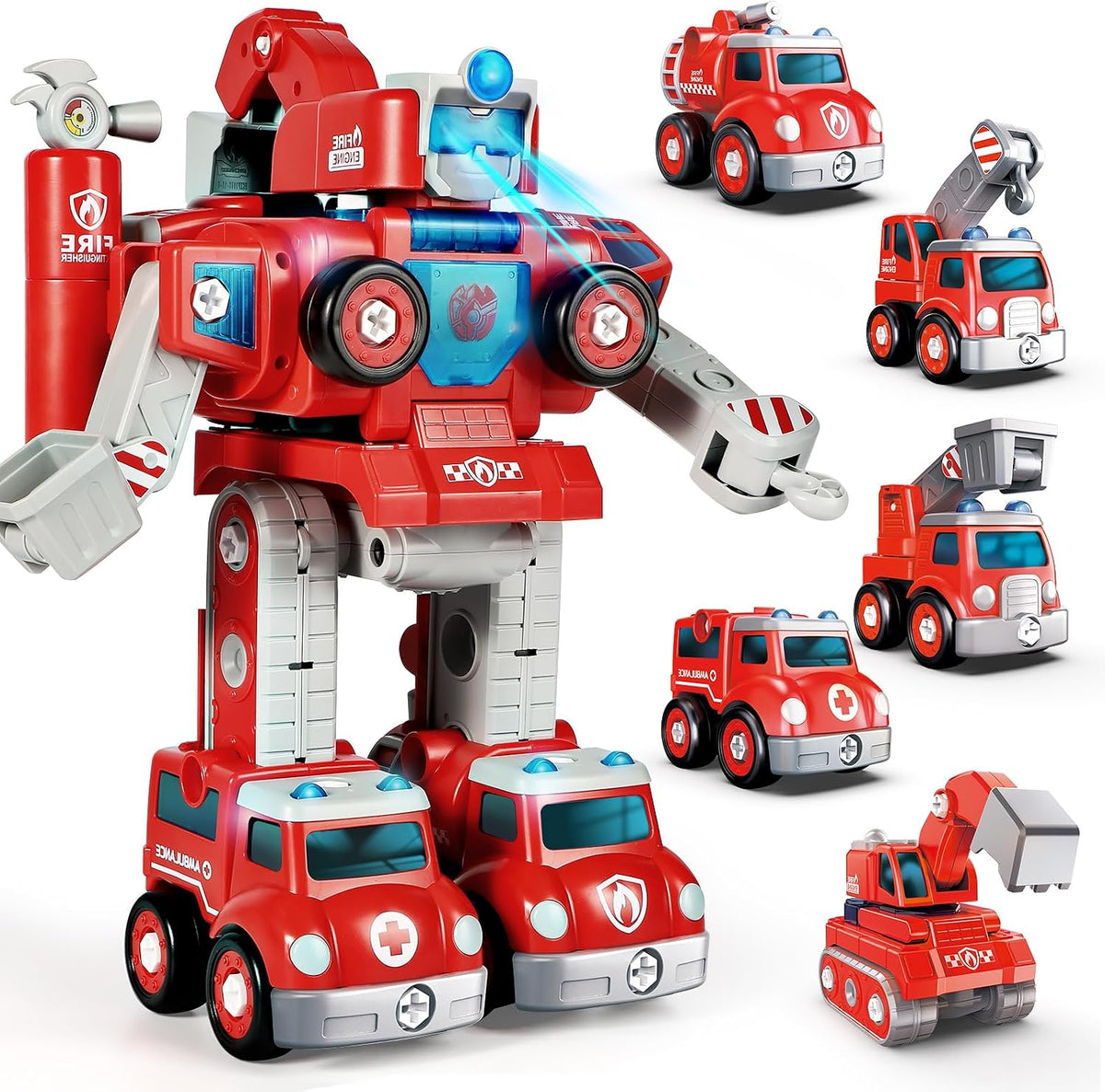 Rescue Hero - Robot transformador 5 en 1 y camión de bomberos de ju...