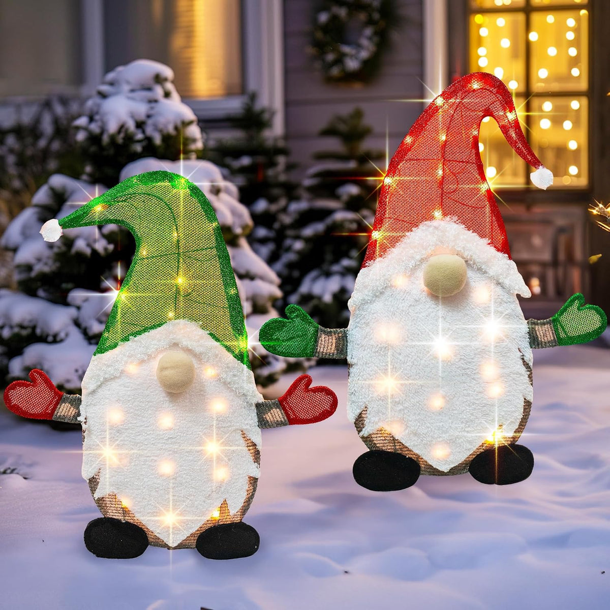 TW SHINE Juego de 2 gnomos de Navidad iluminados, 50 l, 2 pies, gno...