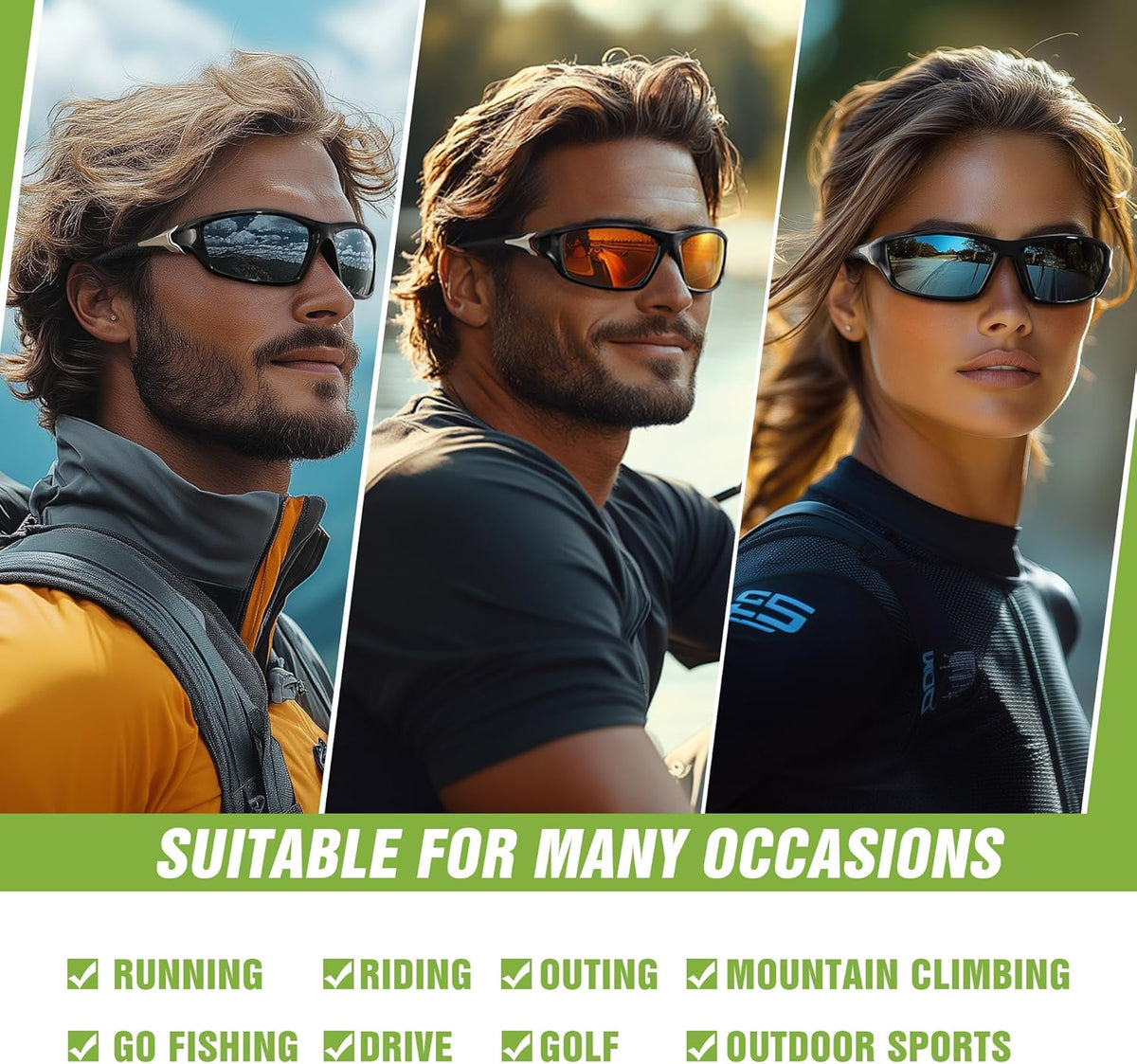 Foliful Paquete de 3 lentes de sol deportivos polarizados para homb...