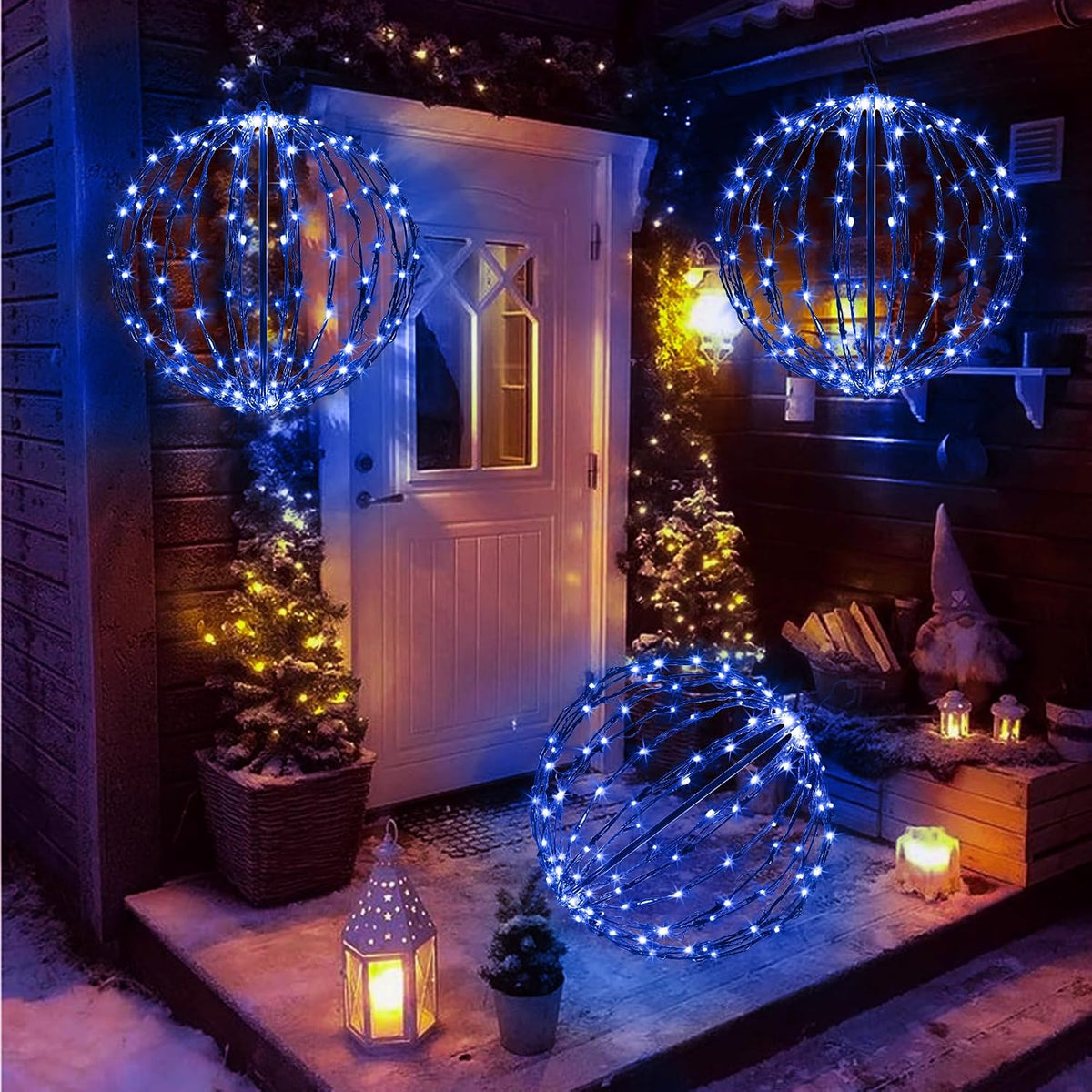 Paquete de 3 bolas de luz de Navidad, decoración de esfera plegable...