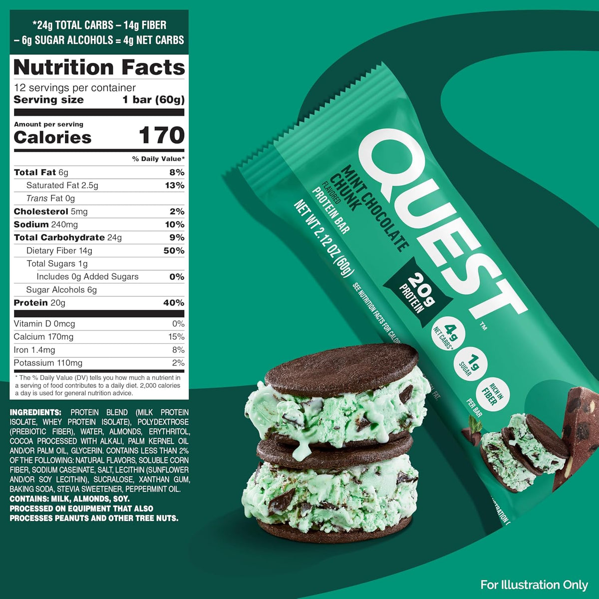 Quest Nutrition - Barras de proteína de chocolate con menta, 0.71 o...