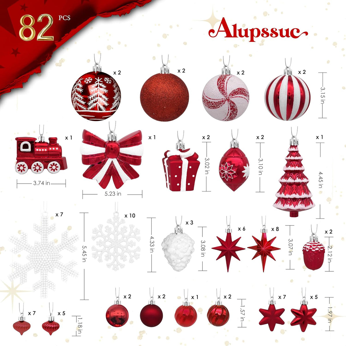 Alupssuc - Juego de 82 bolas de Navidad clásicas, color rojo y blan...
