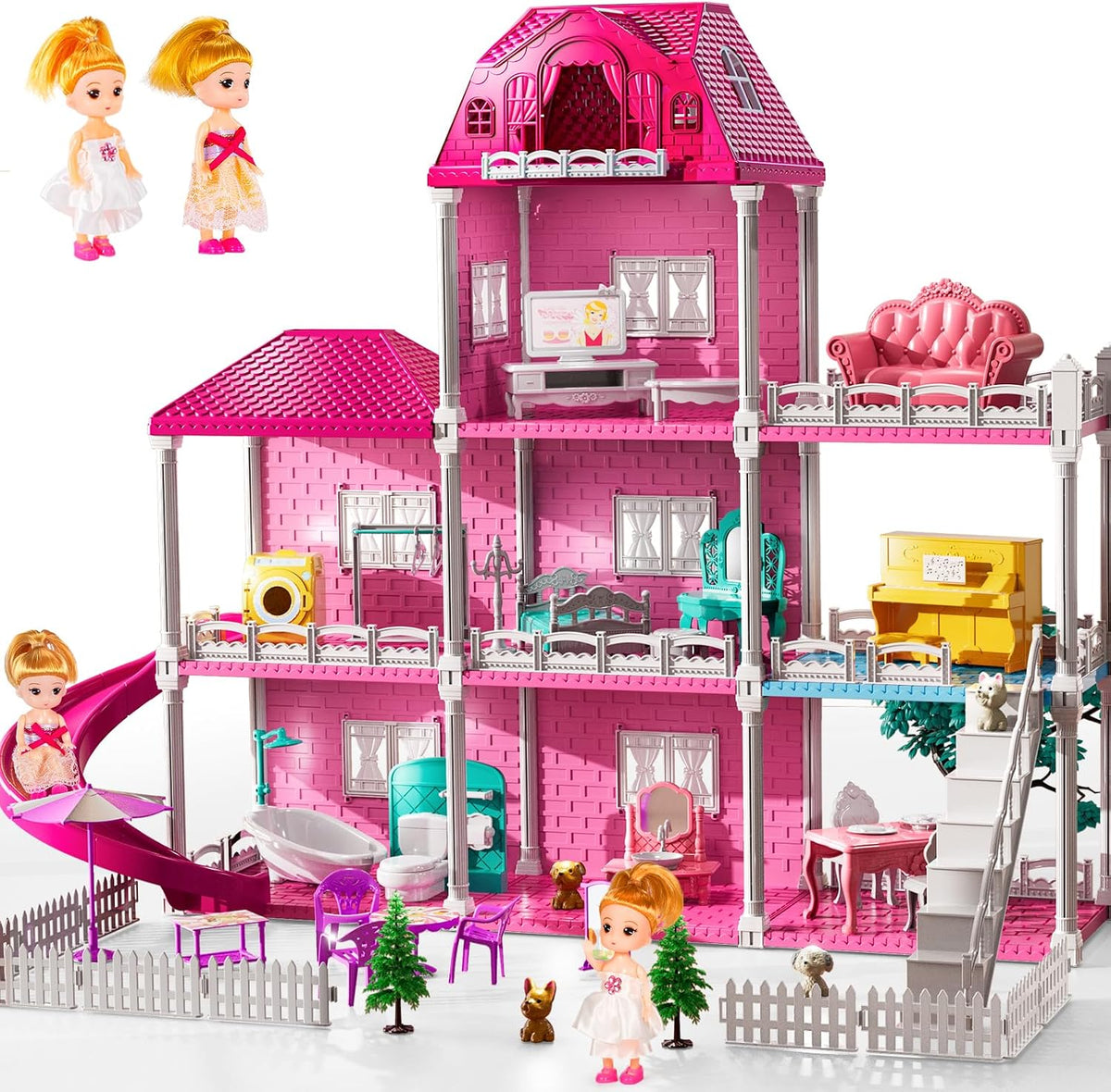 JUKUDAHU Juego de villa para niñas de 3 a 7 años, con 3 pisos, 7 ha...