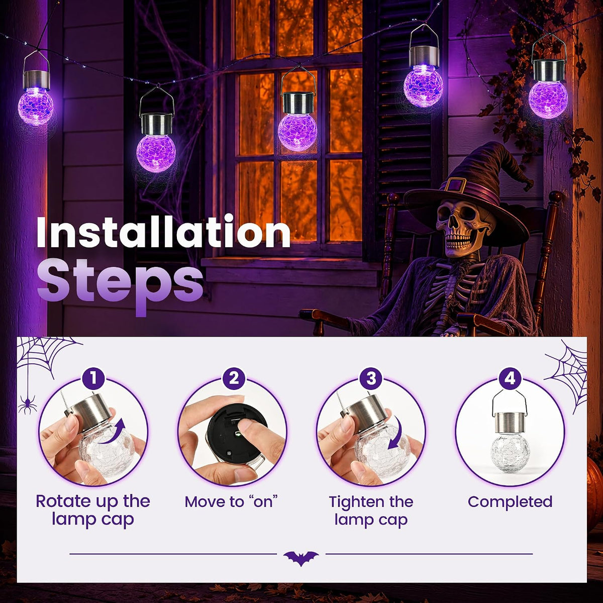 GIGALUMI Luces solares de Halloween Linternas solares colgantes al...