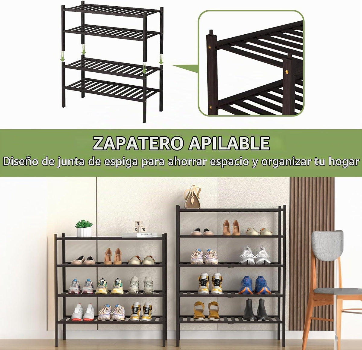 ROMGUAR CRAFT Zapatero de Bambú de 5 Niveles para Closet Independie...