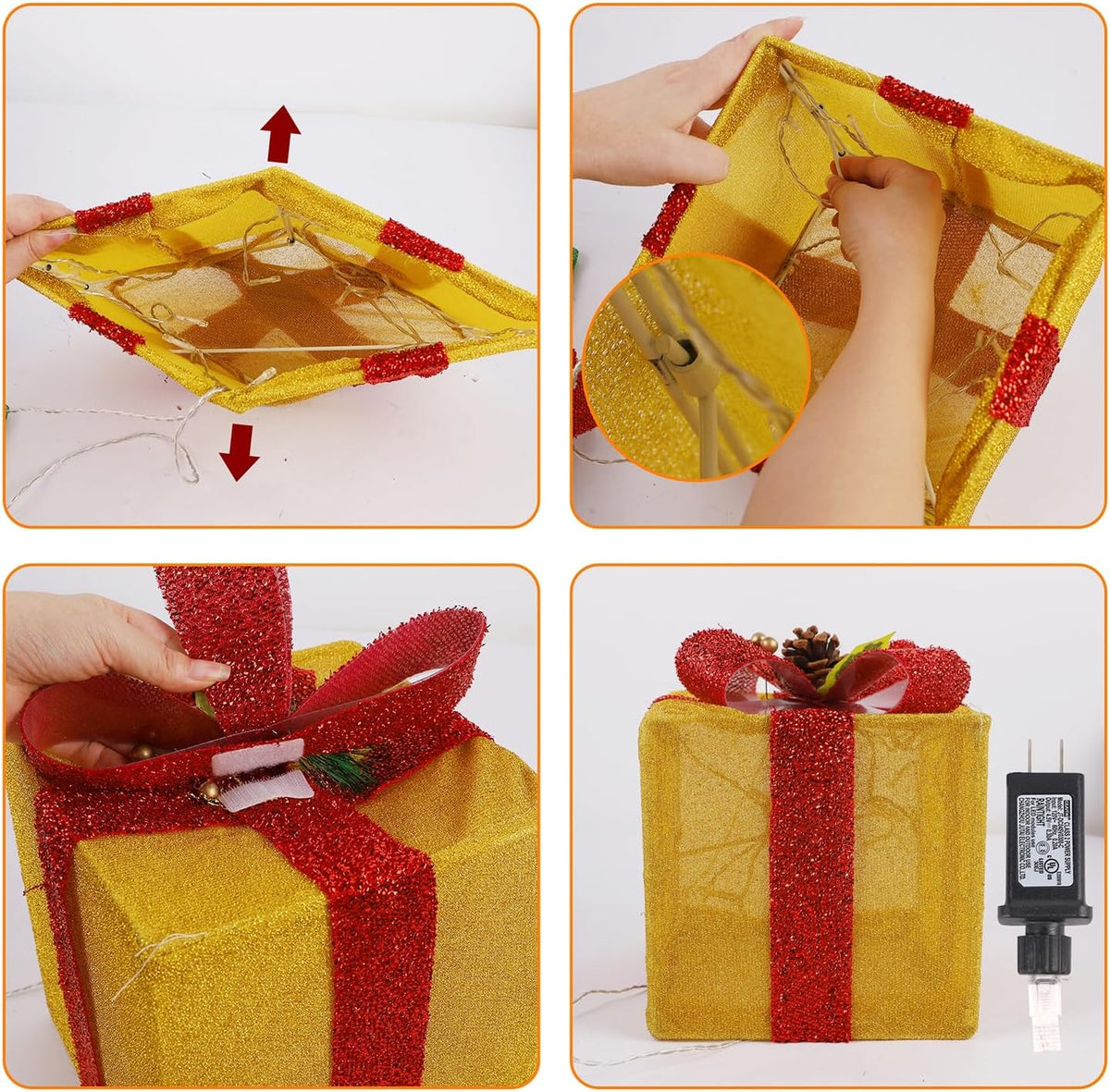 Juego de 4 cajas decorativas de regalo iluminadas para Navidad, caj...