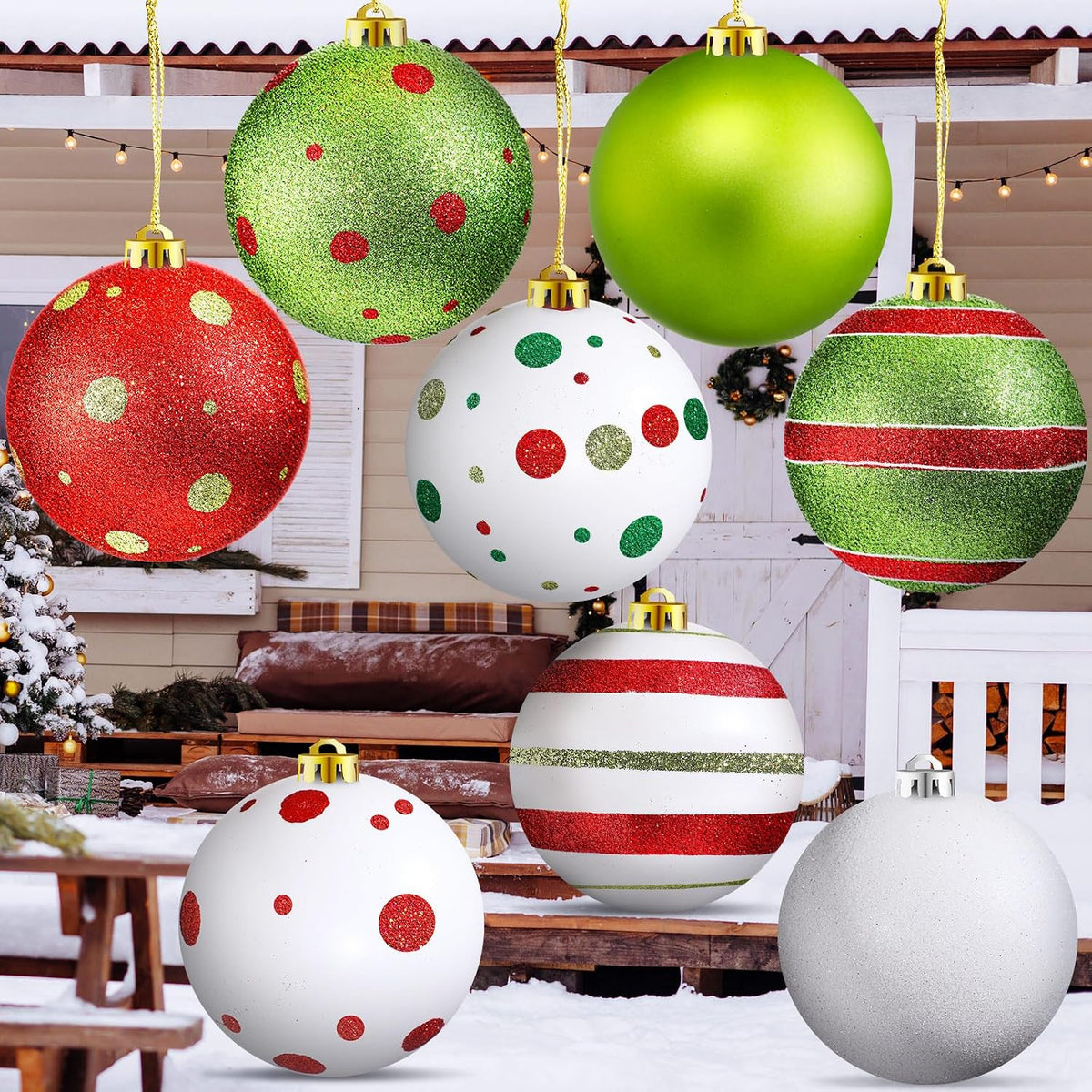Deekin - Paquete de 8 bolas de adornos de Navidad extra grandes, co...