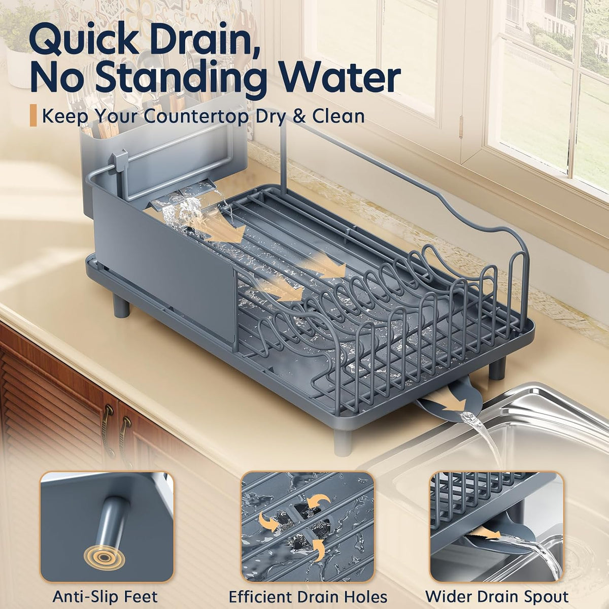 KINGRACK Escurridor de platos para encimera de cocina, escurridor d...