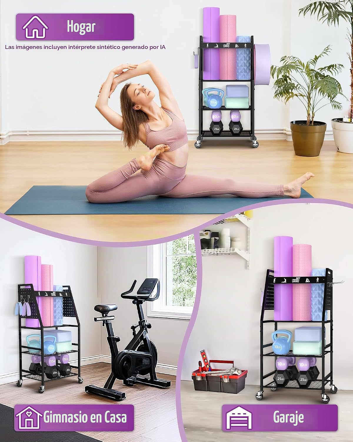 Mythinglogic Estante de gimnasio en casa para mancuernas, esterilla...