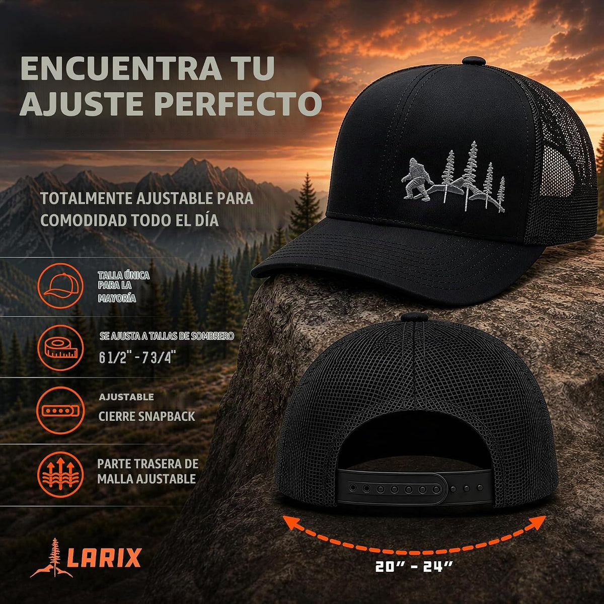 LARIX Trucker Hat Men - Gorra Snapback con parte trasera de malla t...