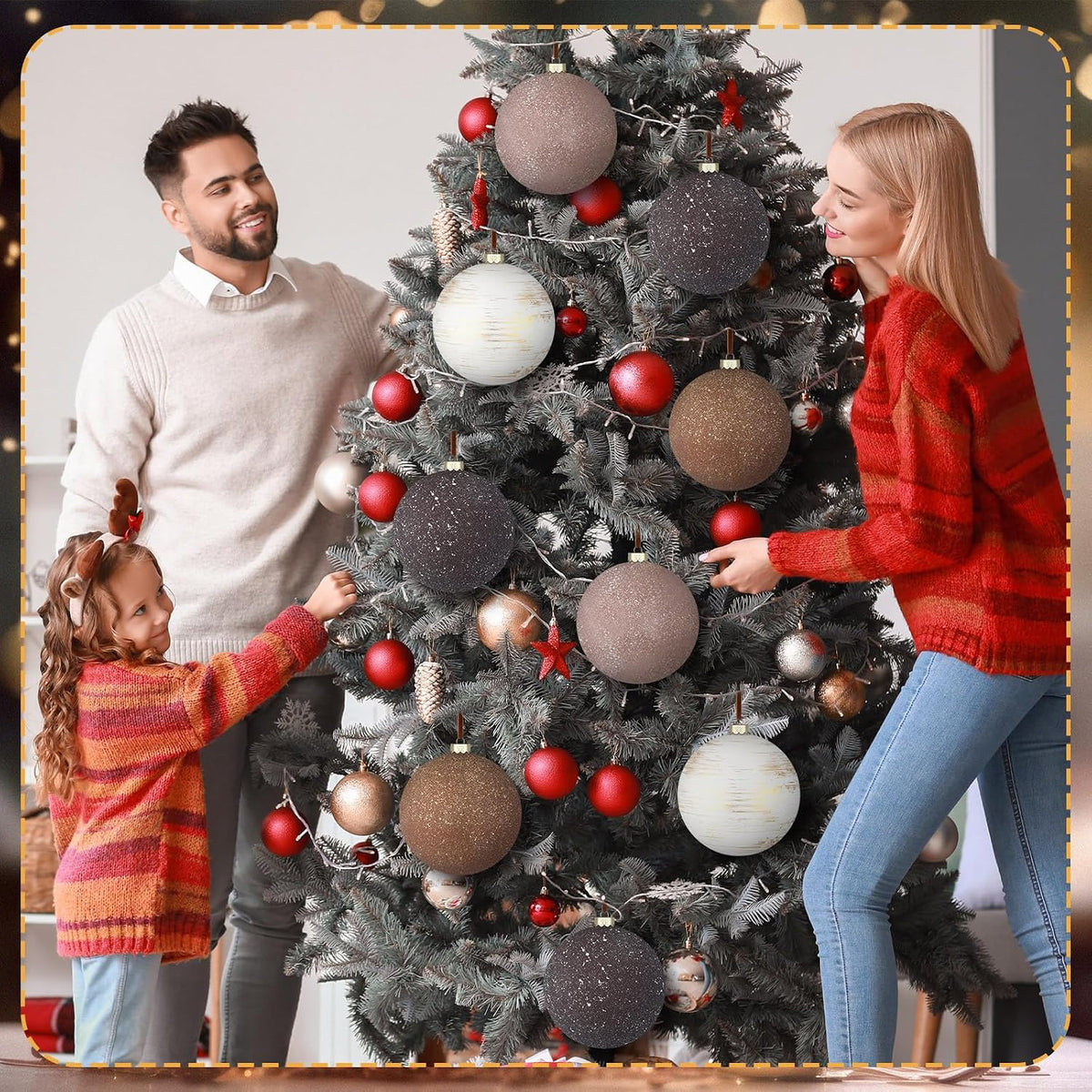 Tigeen - 4 adornos de bolas de Navidad neutrales grandes de 6 pulga...