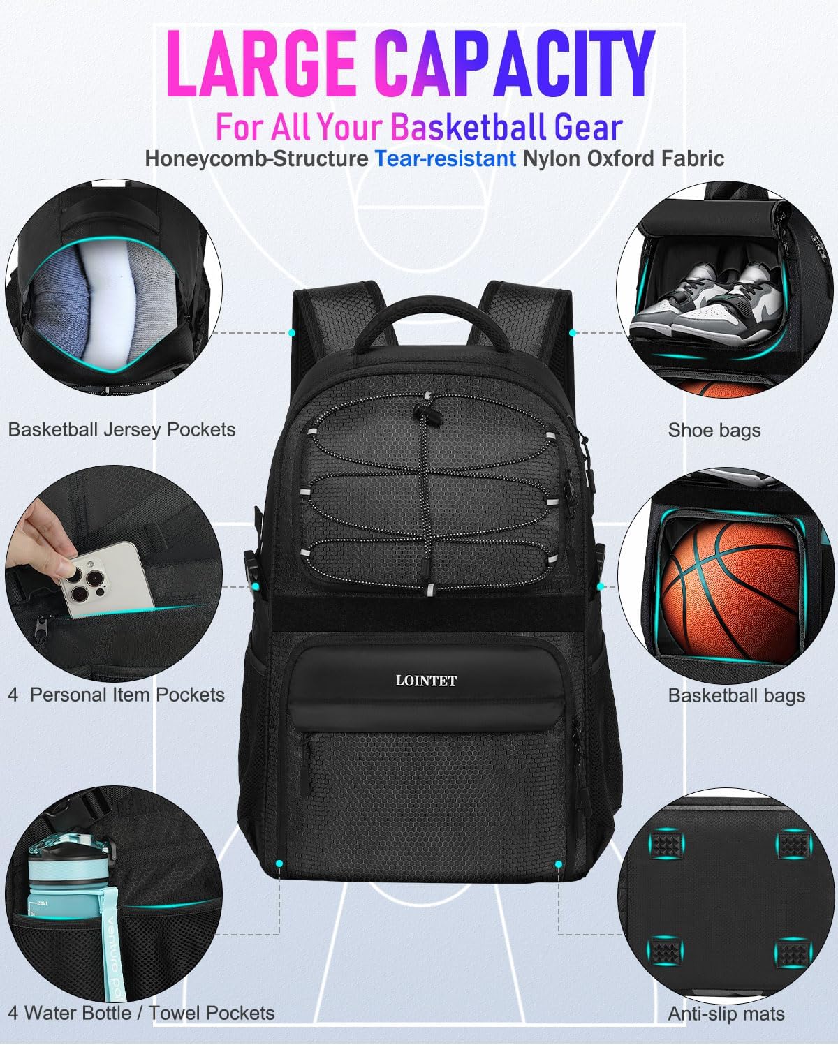 LOINTET - Mochila de baloncesto con compartimento para pelotas y za...