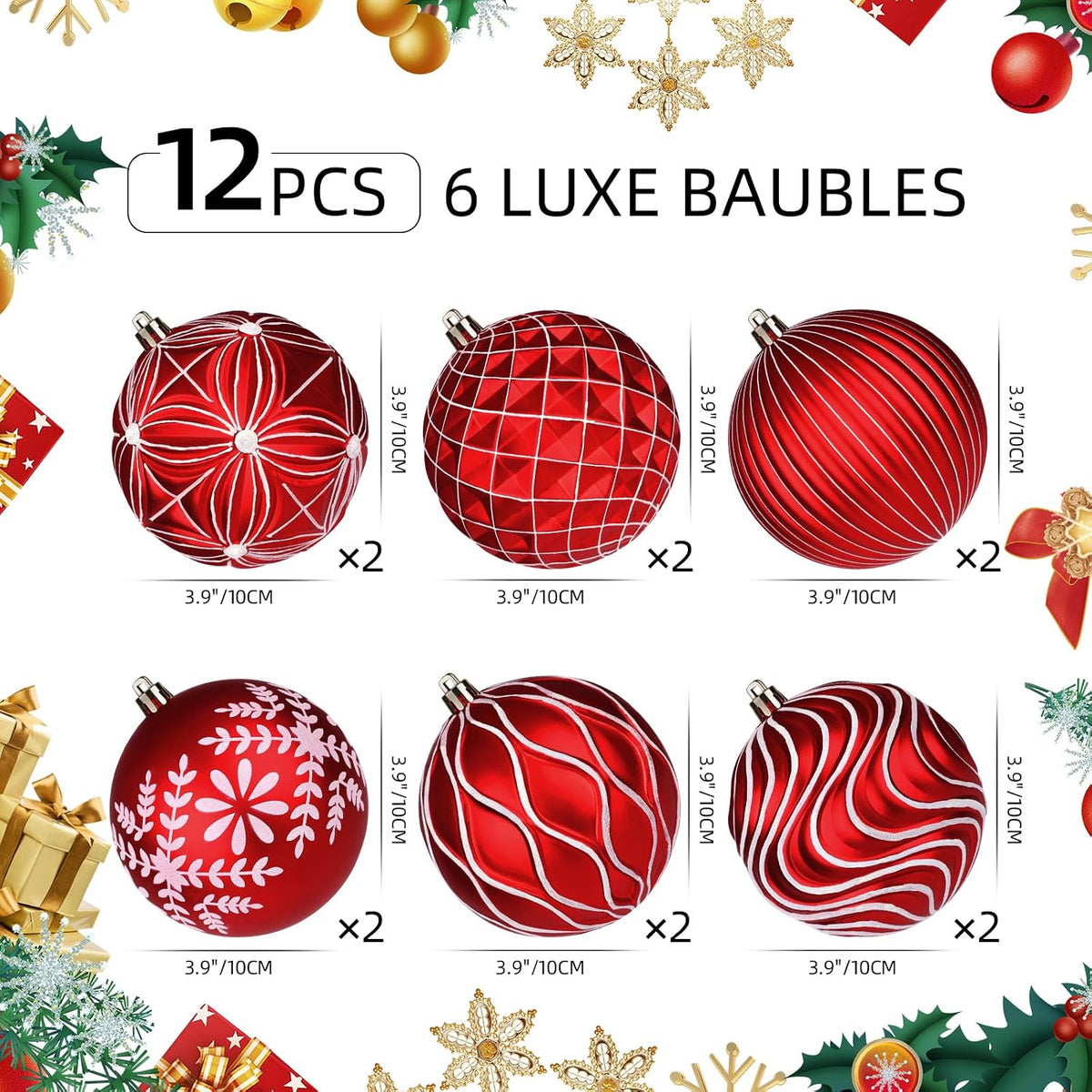 Lanpn 12 bolas de Navidad grandes de 4 pulgadas, decoraciones colga...