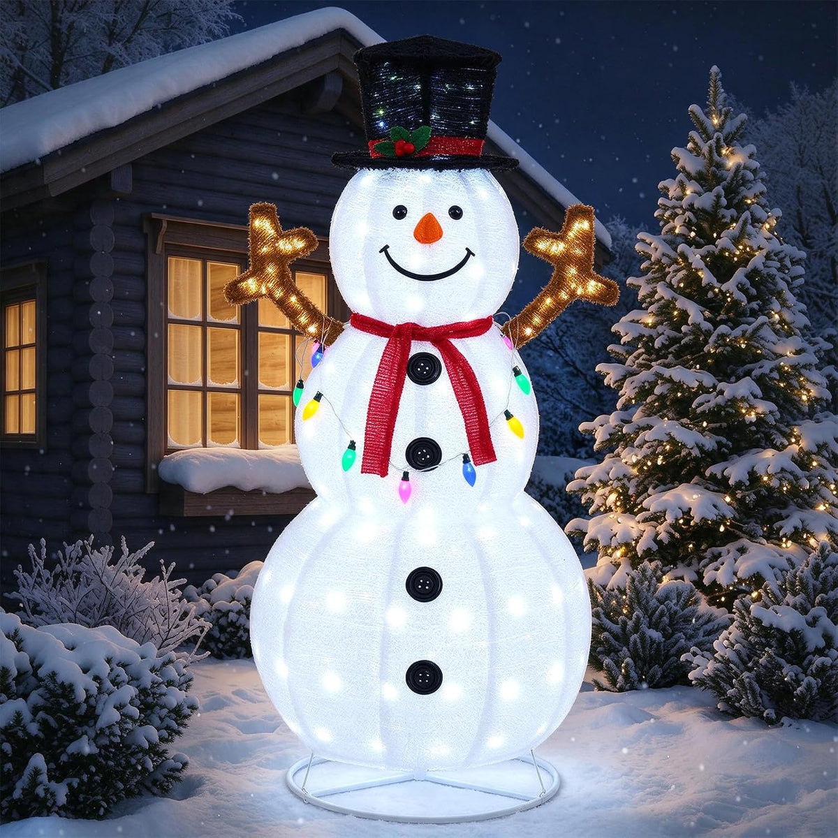 NEWBULIG Muñeco de nieve navideño iluminado de 5 pies, decoración a...