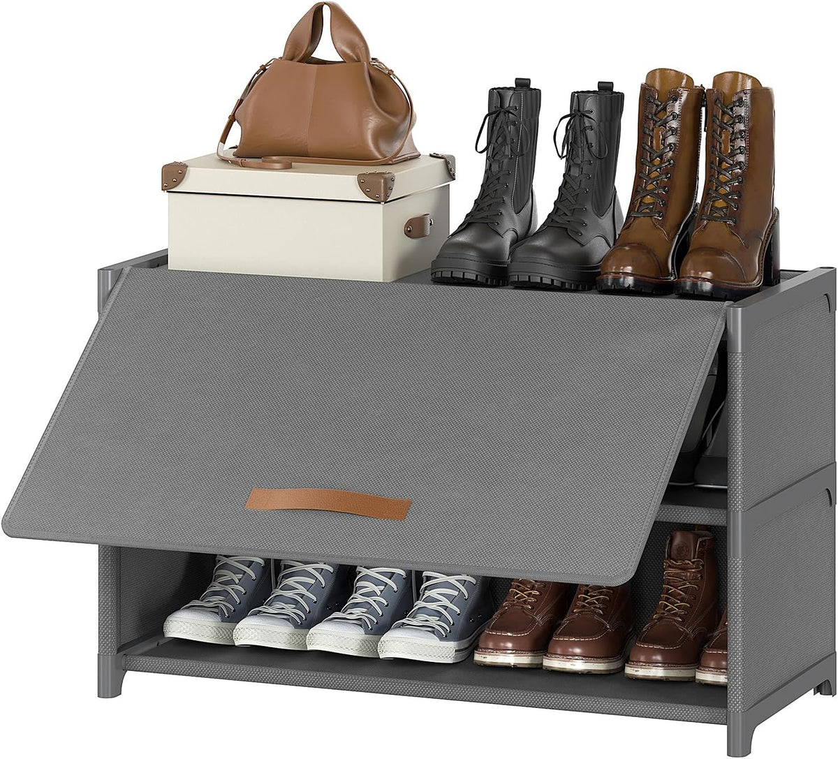UNITSTAGE - Zapatero de 3 niveles con puerta, almacenamiento de 12...