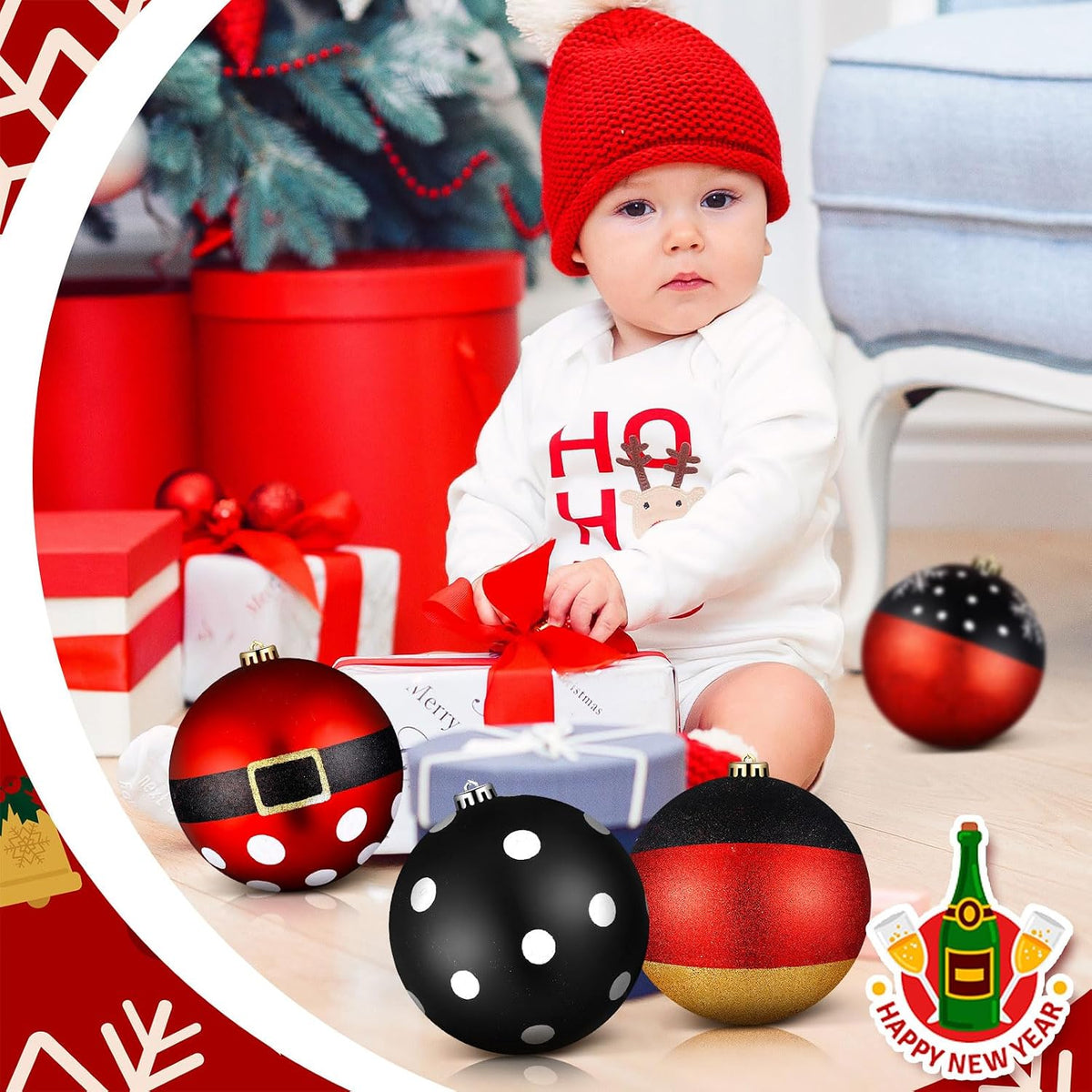 Tigeen 4 bolas de Navidad de ratón grande de 6 pulgadas para decora...