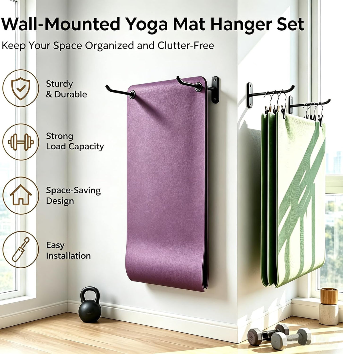 Soporte de pared para esterilla de yoga, estante de almacenamiento...