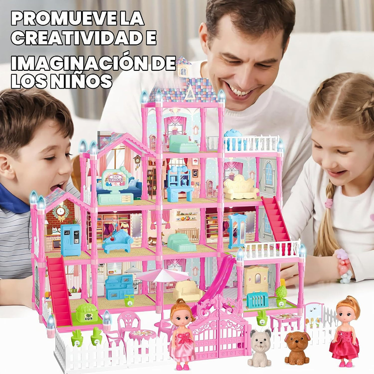Seifar Casa de Muñecas para Niñas, 4 Pisos, 13 Habitaciones, 3 Muñe...