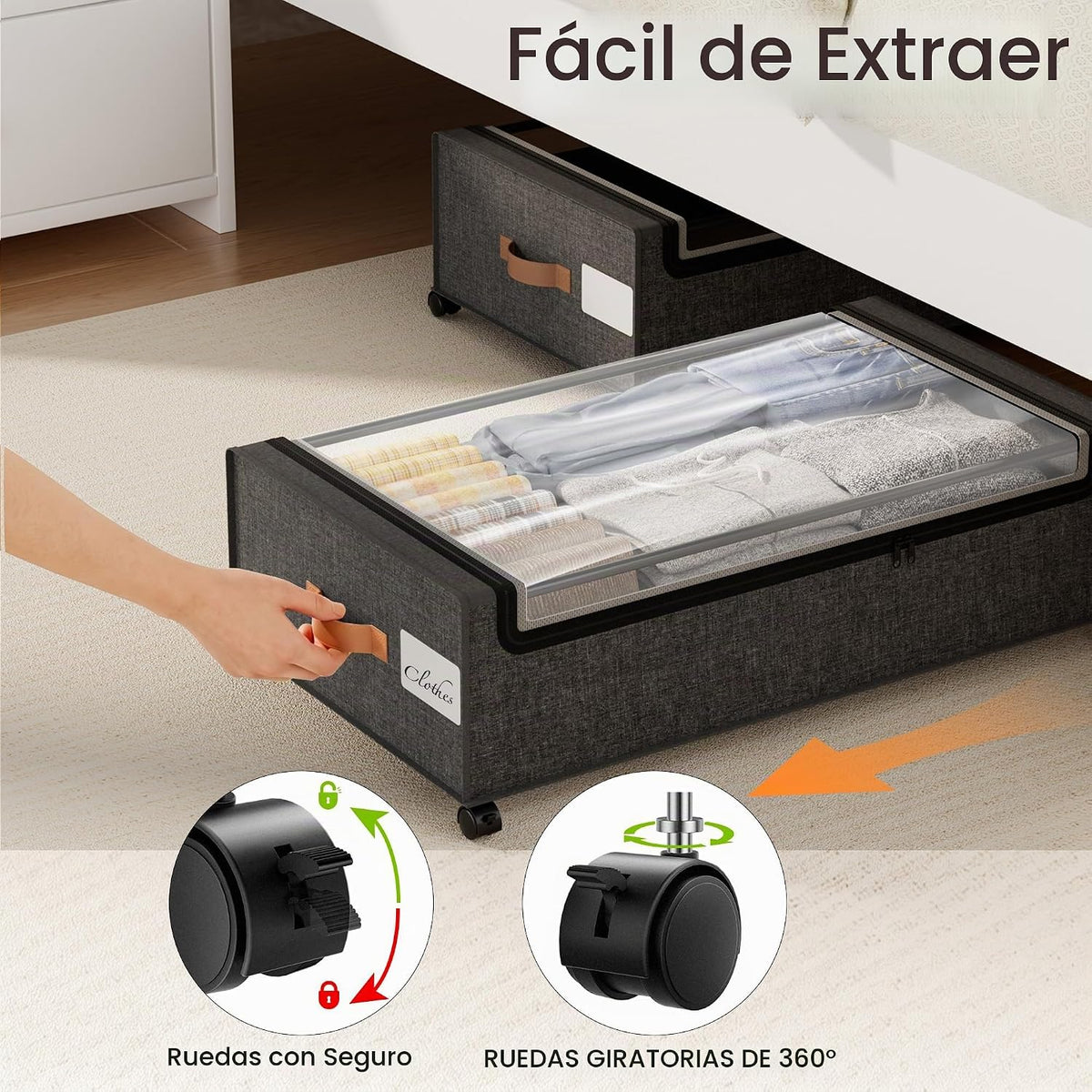 Yecaye Contenedores de almacenamiento debajo de la cama, 82 L, se a...