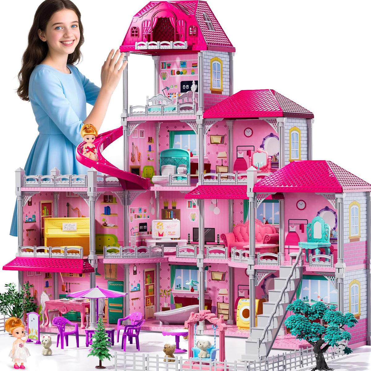 JUKUDAHU Villa de 4 pisos para niñas de 3 a 8 años - 11 habitacione...
